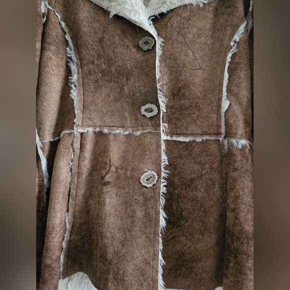 TG True Grit Vintage Faux Fur Suede Jacket Brown Fake Fur Lined Suede Coat M - Picture 2 of 10